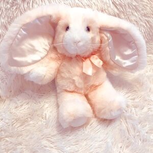 Vintage Dakin Bunny rabbit plush stuffed animal big eared bunny peach satin ears
